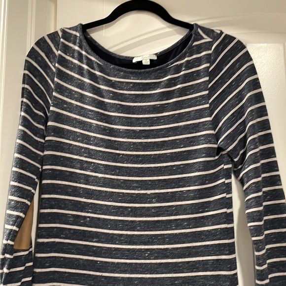 Anthro Sopraso Sz M Tunic Heather striped w/ suede elbow patches fits perfectly! - Picture 5 of 6